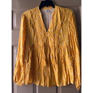 Mudd Floral Printed Embroidered Boho Prairie Top Womens Size S